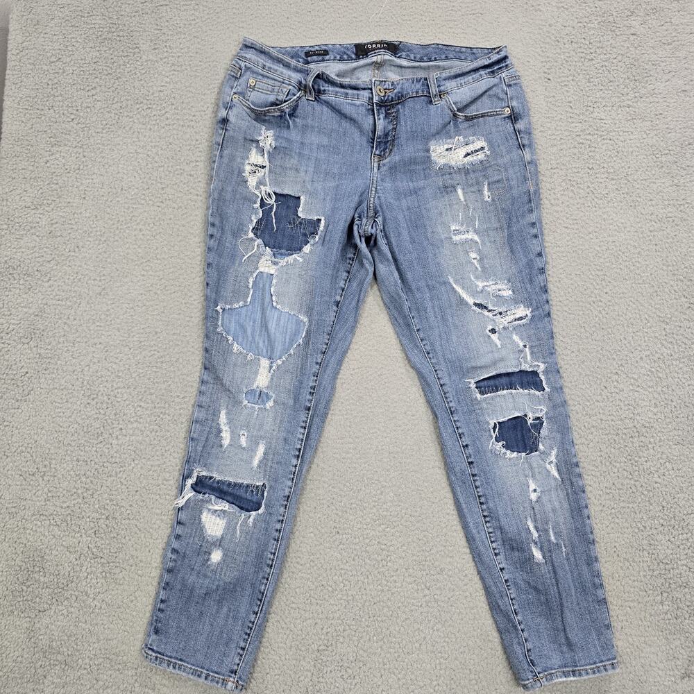 Torrid Jeans Womens Plus Size 16 Blue Denim Crop Boyfriend Distressed Stretch